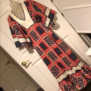 Vintage Red and Blue Patchwork Maxi Dress